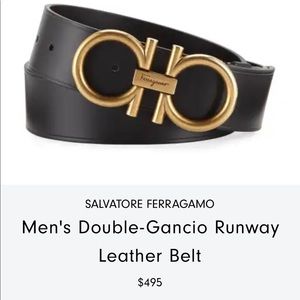 SALVATORE FERRAGAMO
Men's Double-Gancio Runway Leather Belt